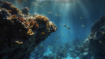 coral reef, coral reef in the sea, coral reef and diver
