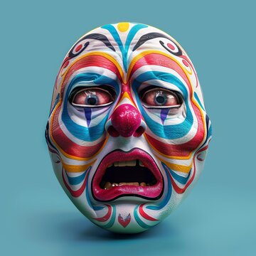 a face mask with a clown face painted