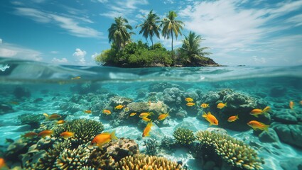 Fototapeta na wymiar Tropical island and beautiful underwater