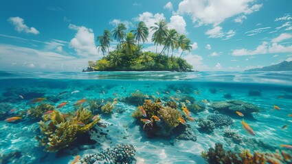 Tropical island and beautiful underwater
