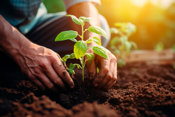 Hands nurturing tomato plants, symbolizing growth and organic gardening.
