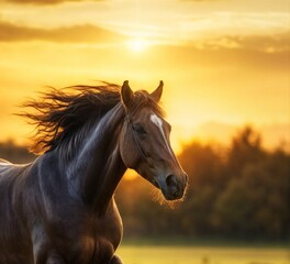 Beautiful horse in a field at dawn