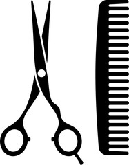 comb and scissors black silhouette, hair dresser, or barber logo - obrazy, fototapety, plakaty
