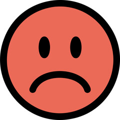 upset red emoji face button, circle icon with black outline