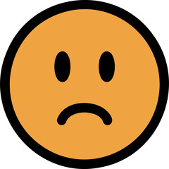 sad emoji face button, orange circle icon with black outline