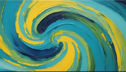 Fotobehang Abstract swirling painting of turquoises, blues, greens and yellows  © Antonio Giordano