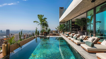 Luxury rooftop pool overlooking a panoramic city view