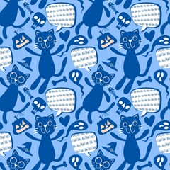 Cartoon Halloween animals seamless cats pattern for wrapping paper and fabrics and kids and party accessories
