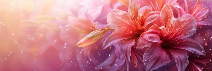 Sierkussen abstract background with surreal beautiful lilac and orange lilies on blurred background © Miss V