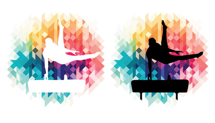 Male gymnast on pommel horse colorful icons on a transparent background © Laughing Cat