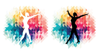 Female gymnast doing floor routine colorful icons on a transparent background