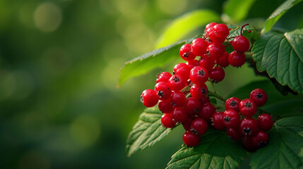 Red Berries and Green Leaves in Sunlight