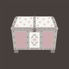 Treasure Chest money pink coin vector illustration cute baroque, shabby chic or classic style luxury interior cabinets vintage
