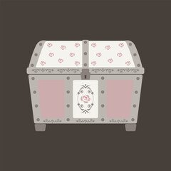Treasure Chest money pink coin vector illustration cute baroque, shabby chic or classic style luxury interior cabinets vintage