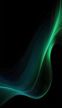 Vector abstract light lines wavy flowing dynamic in blue green colors isolated on black background for concept of AI technology, digital, communication, 5G, science, music