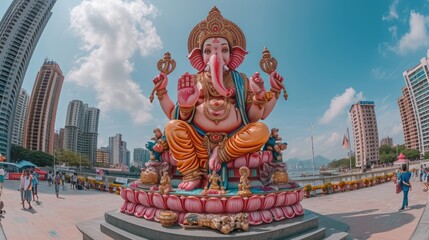 Gudi padwa ganesha: hindu deity divine essence celebrating the joyous convergence of cultural traditions and auspicious beginnings in the vibrant spirit of the hindu new year - obrazy, fototapety, plakaty