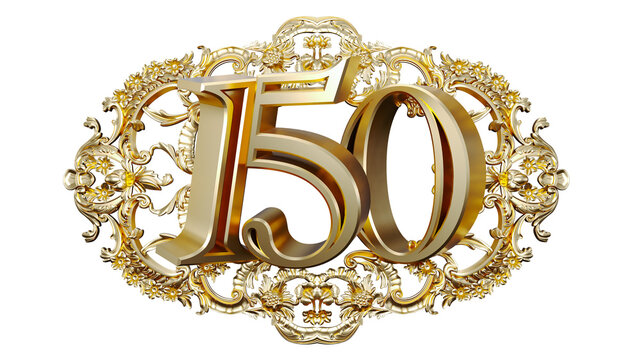 golden number one hundred fifty in the center of Decorative golden vintage frames, number 150
