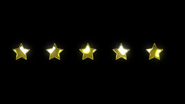 five gold stars animated five gold stars appear level five perfect score alpha looping 4k