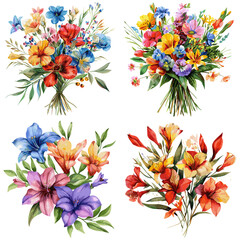 Set of watercolor Fressia Flower isolated on white background - obrazy, fototapety, plakaty