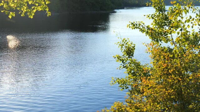 Boats on a Blue Lake on a Sunny Late Summer Early Autumn Day