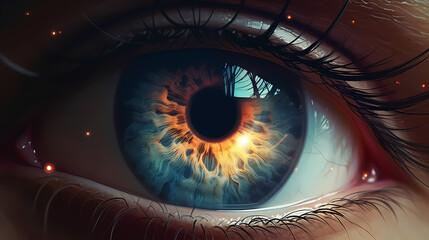 Extreme close-up of digital eye concept with abstract retina and pupil - obrazy, fototapety, plakaty