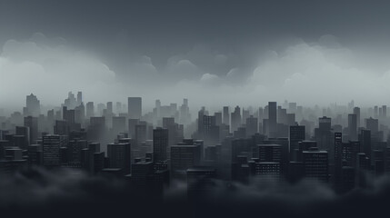 Gloomy dark background of the night city, cloudy  urban scene in black and white tones. Rain and...