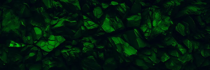 Crédence de cuisine en verre imprimé Montagnes Green natural bold abstract rock neon background. Dark stone texture mountain close-up cracked for banner ad design copy space