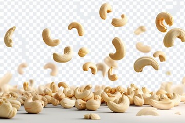 Falling cashew nuts isolated on transparent or white background, png