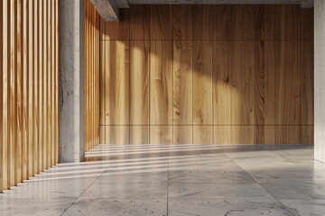 Fototapeta na wymiar Empty room interior background, concrete wall and wooden paneling. 3d rendering