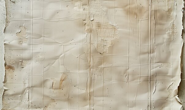 High-resolution image of a beige aged linen texture on paper, gesso paint marks, scrapbook paper, distressed edges 