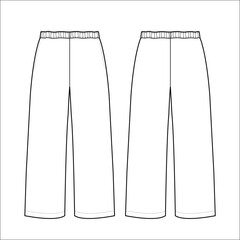 wide leg Sweatpants Flat Technical Drawing Illustration Five Pocket Classic Blank Streetwear Mock-up Template for Design Tech Packs CAD Joggers