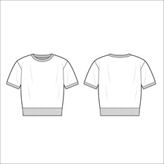 Half sleeve sweater front and back view flat drawing vector template