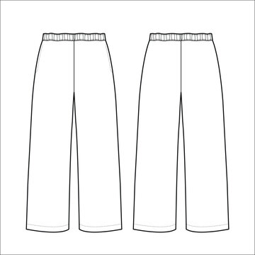 wide leg Sweatpants Flat Technical Drawing Illustration Five Pocket Classic Blank Streetwear Mock-up Template for Design Tech Packs CAD Joggers