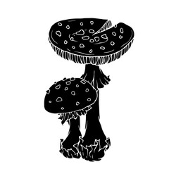 Silhouette, stamp of forest fly agaric mushrooms. Ornamental plants. Vector graphics.