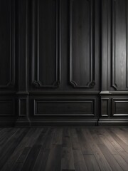 Crafted black wood paneling wall and floor with a classic premium vintage luxury texture on a frame and column pattern from Generative AI
