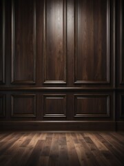 Crafted dark wood paneling wall and floor with a classic premium vintage luxury texture on a frame and column pattern from Generative AI
