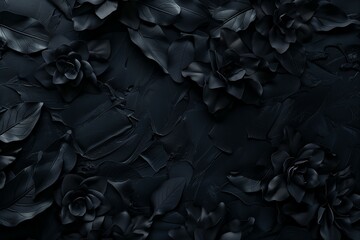 Abstract dark background with black leaves and branches. - obrazy, fototapety, plakaty