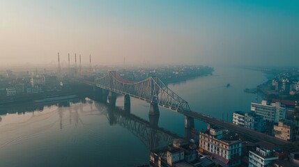 Naklejka premium An aerial perspective of an architectural landmark bridge