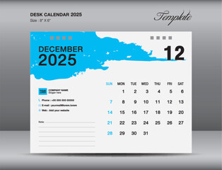 Desk calender 2025 design, October 2025 template, Calendar 2025 template, planner, simple, Wall calendar design, week starts on sunday, printing, advertiement, blue brushstroke background, vector