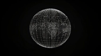 A visualization of big data in a wireframe sphere, accompanied by text. This design represents science and technology, emphasizing digital data analysis