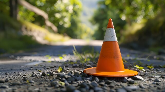 orange-wei&szlig;er Kegel (Pylon) zur Absperrung einer Baustelle