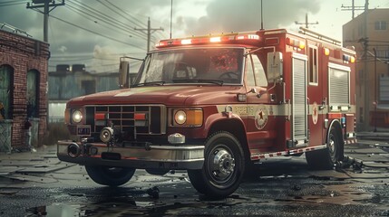 An emergency vehicle, such as a police car or fire truck - obrazy, fototapety, plakaty
