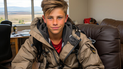 Fototapeta premium A teenager with a cheerful gaze, like the sun on a clear d