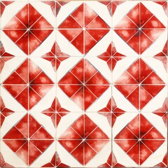 Abstract red colored traditional motif tiles wallpaper floor texture background banner