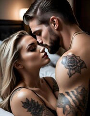 Sexy blonde and tattooed couple