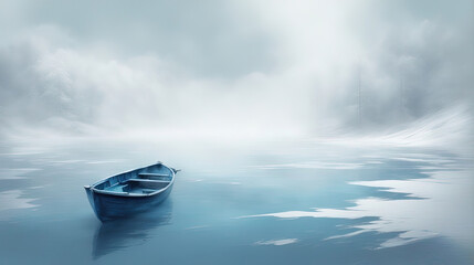boats in the harbor in fog - obrazy, fototapety, plakaty