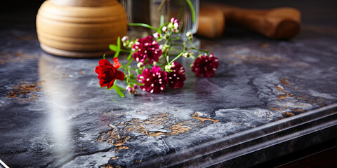 The Marble Design on the Kitchen Countertop Harmonizing with The PEACE and Quiet of the Evenging