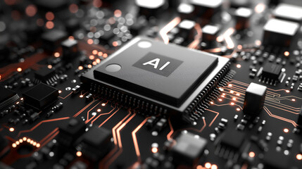 Fototapeta na wymiar Ai. Artificial intelligence technology CPU on circuit board.