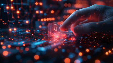 Ai. Artificial intelligence technology CPU on circuit board. - Powered by Adobe