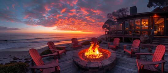 Luxurious chairs and cozy fire pit - obrazy, fototapety, plakaty